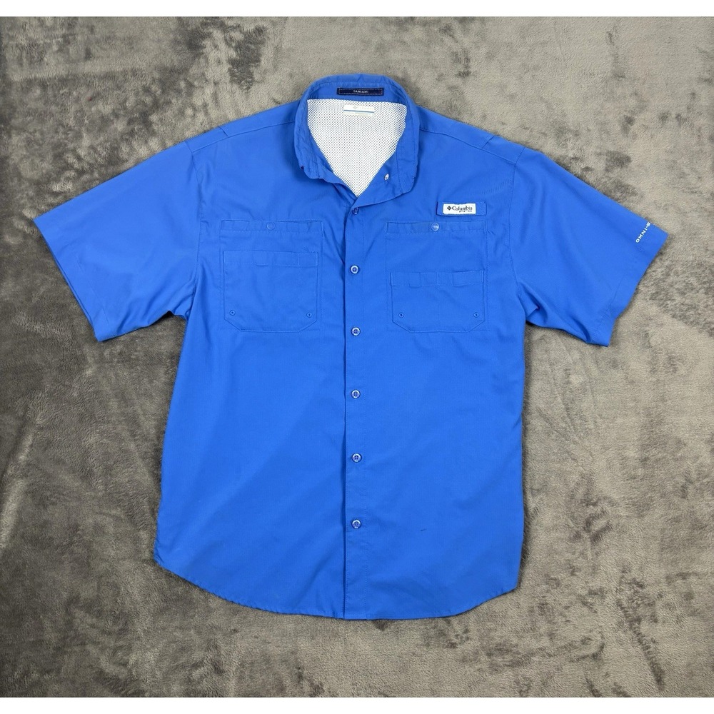 Columbia PFG TAMIAMI Short Sleeve Omni-Shade Fishing Shirt Blue Size‎ Large